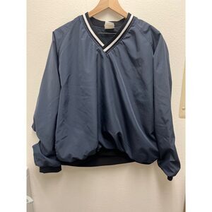 Rawlings Vintage Navy Blue V-Neck Pullover Windbreaker Jacket Mens Large (L)